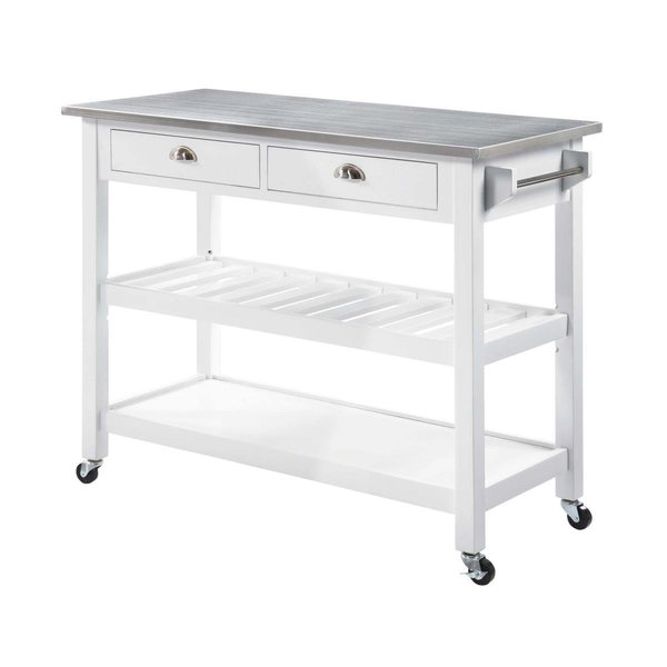 Convenience Concepts American Heritage 3 Tier Stainless Steel Kitchen Cart with Drawers - Stainless Steel/White HI2540379